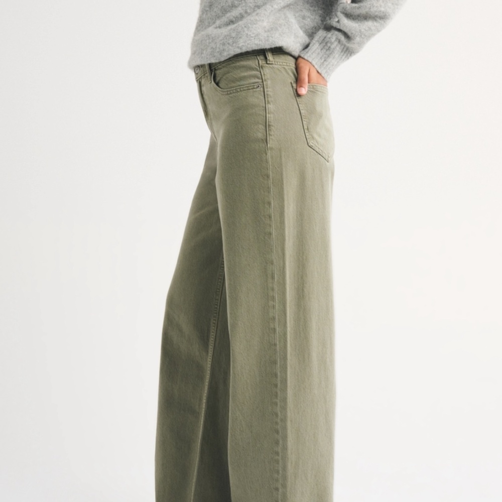 Abercrombie curve love high rise wide leg olive jeans - Picture 2 of 2